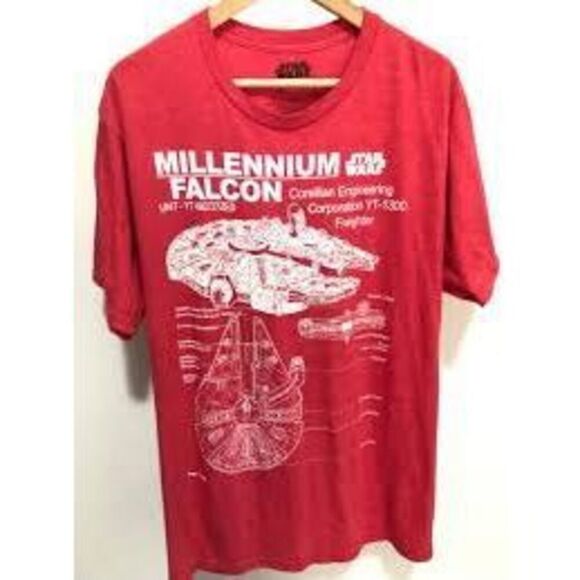 Star Wars Mens XXL Millennium Falcon Blueprint Graphic Tee Shirt Red Engineering - Picture 2 of 7